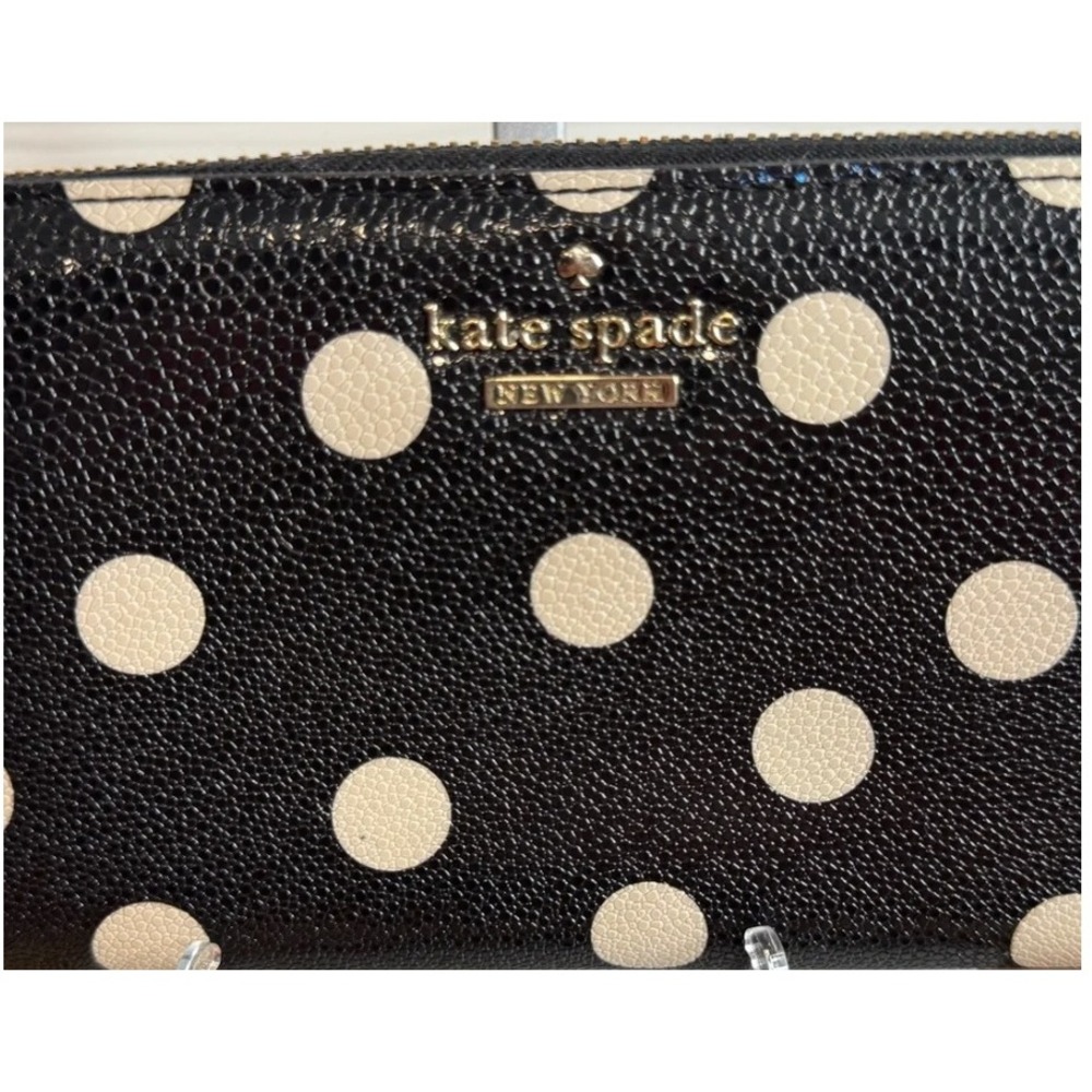Kate Spade Polka Dot Zip Around Continental Wallet Black Cream Saffiano Leather